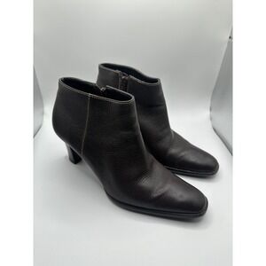Lauren Ralph Lauren Women‎ Brown Leather Ankle Boots Side Zip Block Heel